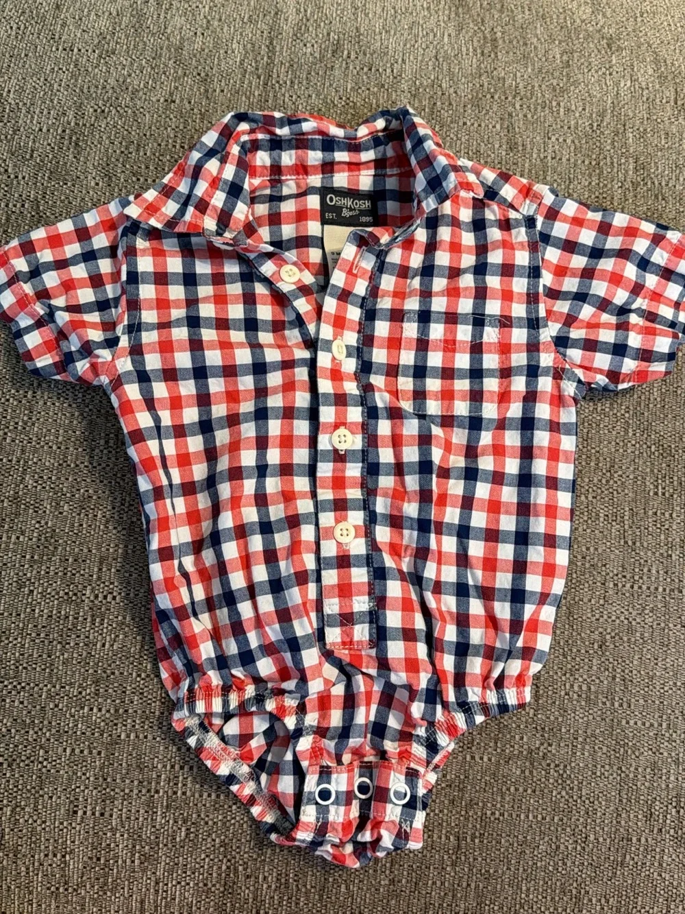OshKosh B'gosh Red, Navy & White Plaid Button-Front Romper